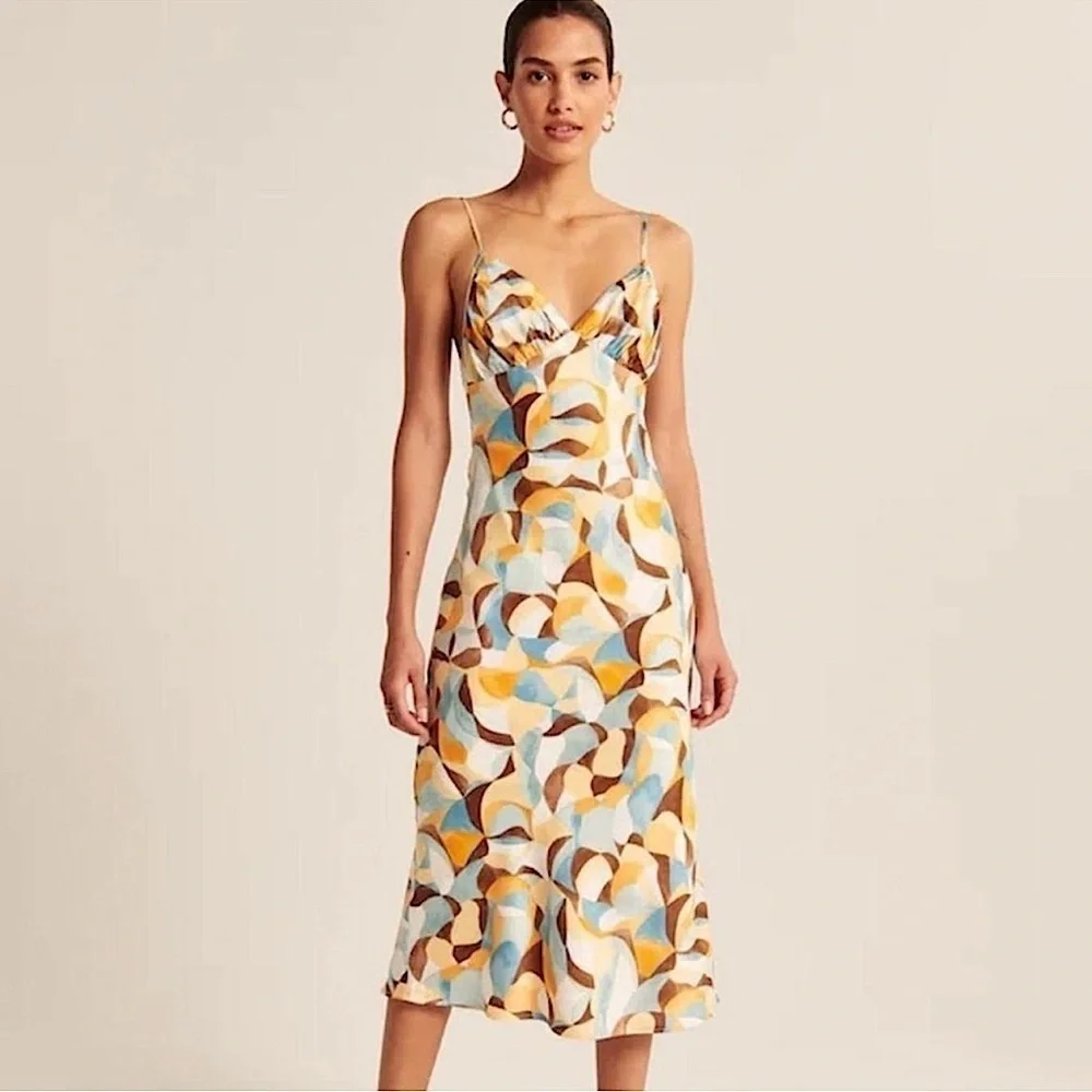 NWT Abercrombie & Fitch Ruched Satin Slip Maxi Dress Size L babydoll Y2K